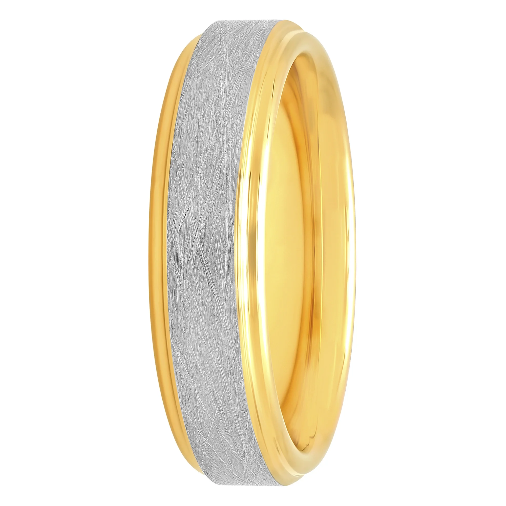 Men's Tungsten 6MM Two-Tone Yellow Finish Satin and High-Polished Grooved Step Edge Wedding Band by Brilliance Fine Jewelry - Mens Rin - Image 2