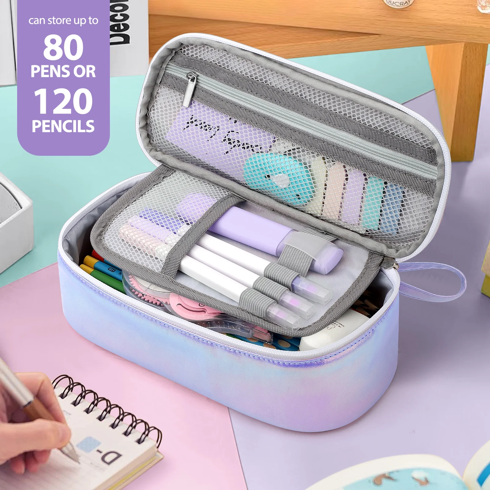 Livhil Large Pencil Pouch, Pencil Case for Girls Boys, Pencil Bag Pencil Boxes for Kids Elementary School Supplies, Purple - Image 5