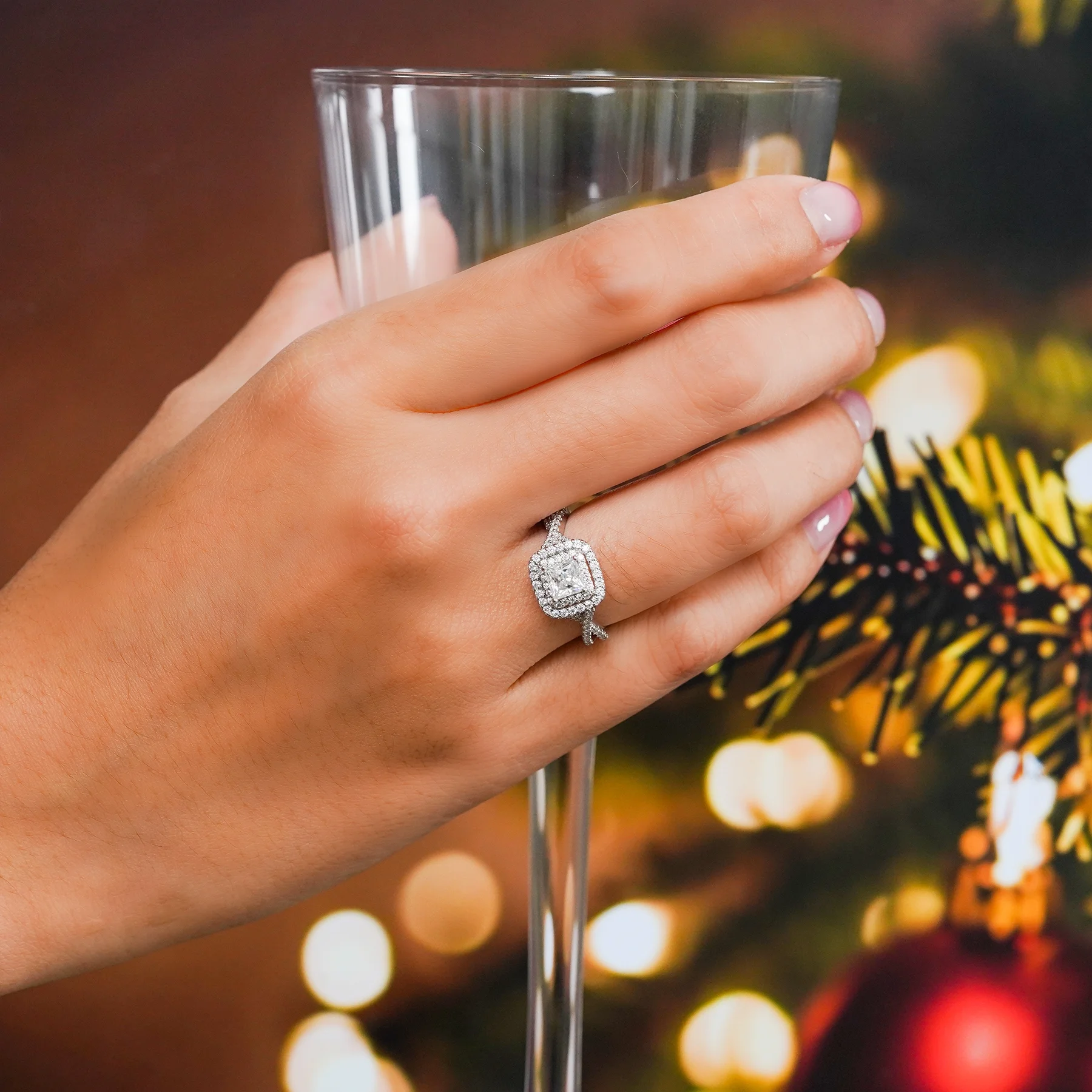 JeenMata 1 Carat Princess Cut Moissanite Engagement Ring - Bridal Set - Double Halo Ring - Cluster Ring - 18k White Gold Plated for Women - Image 3