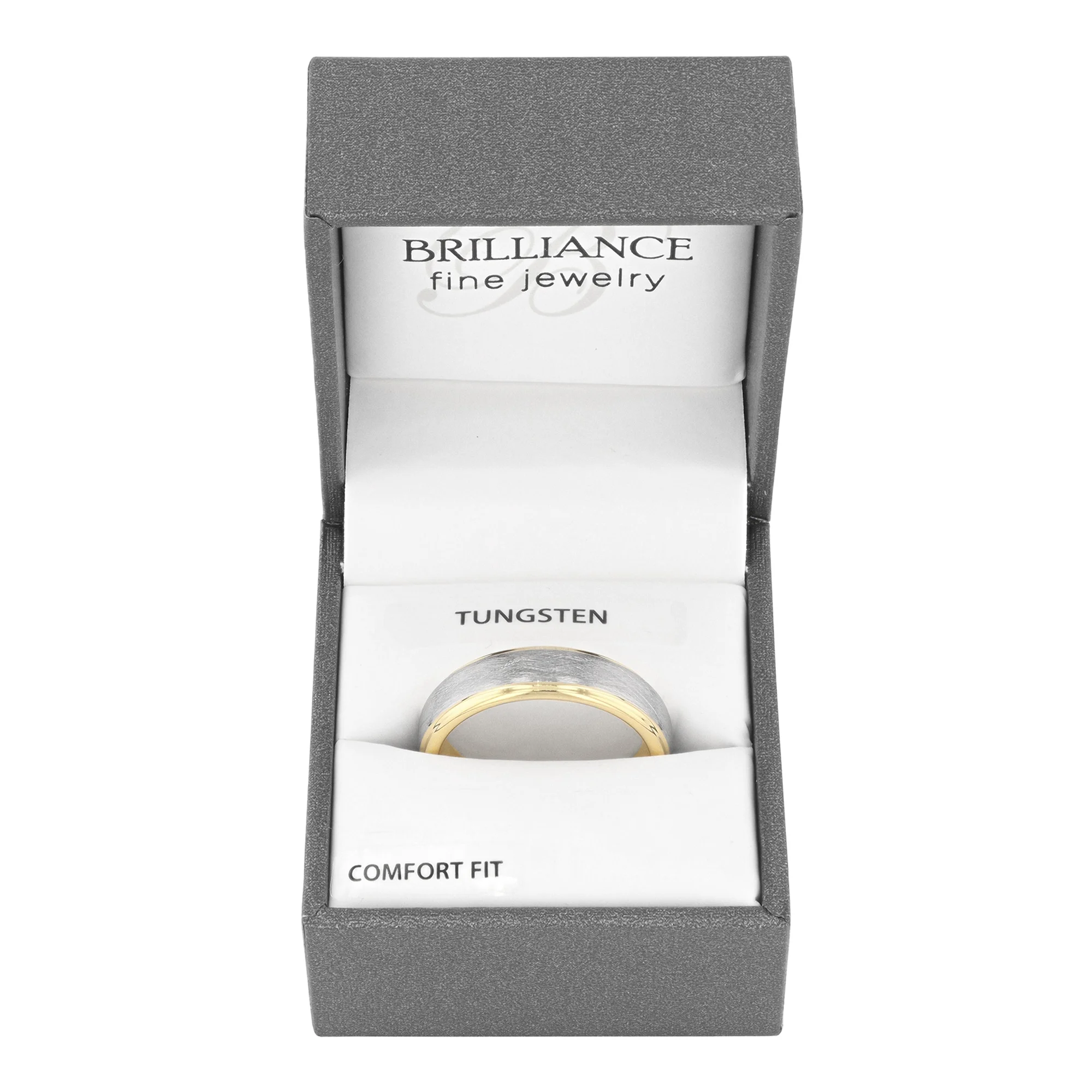 Men's Tungsten 6MM Two-Tone Yellow Finish Satin and High-Polished Grooved Step Edge Wedding Band by Brilliance Fine Jewelry - Mens Rin - Image 4