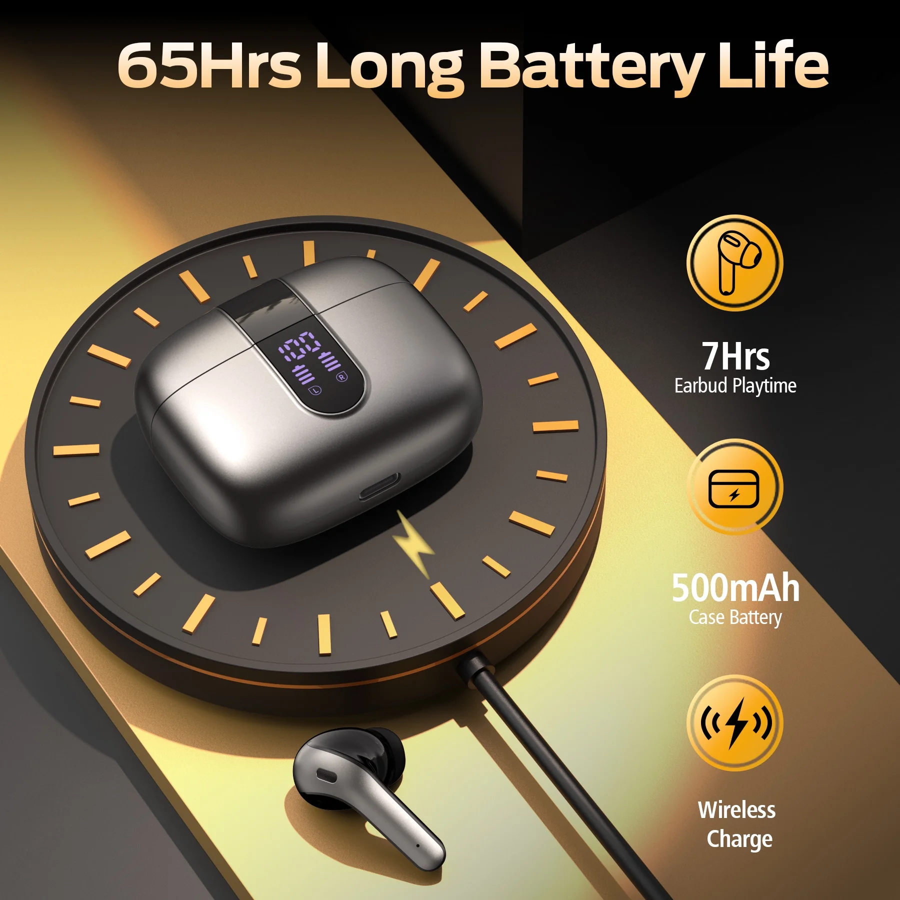 VEATOOL Bluetooth Headphones True Wireless Earbuds 65H Playback Power Display Earphones with Wireless Charging Case IPX7 Waterproof in-Ear Earbuds with Mic for TV Smart Phone Computer Laptop - Image 5