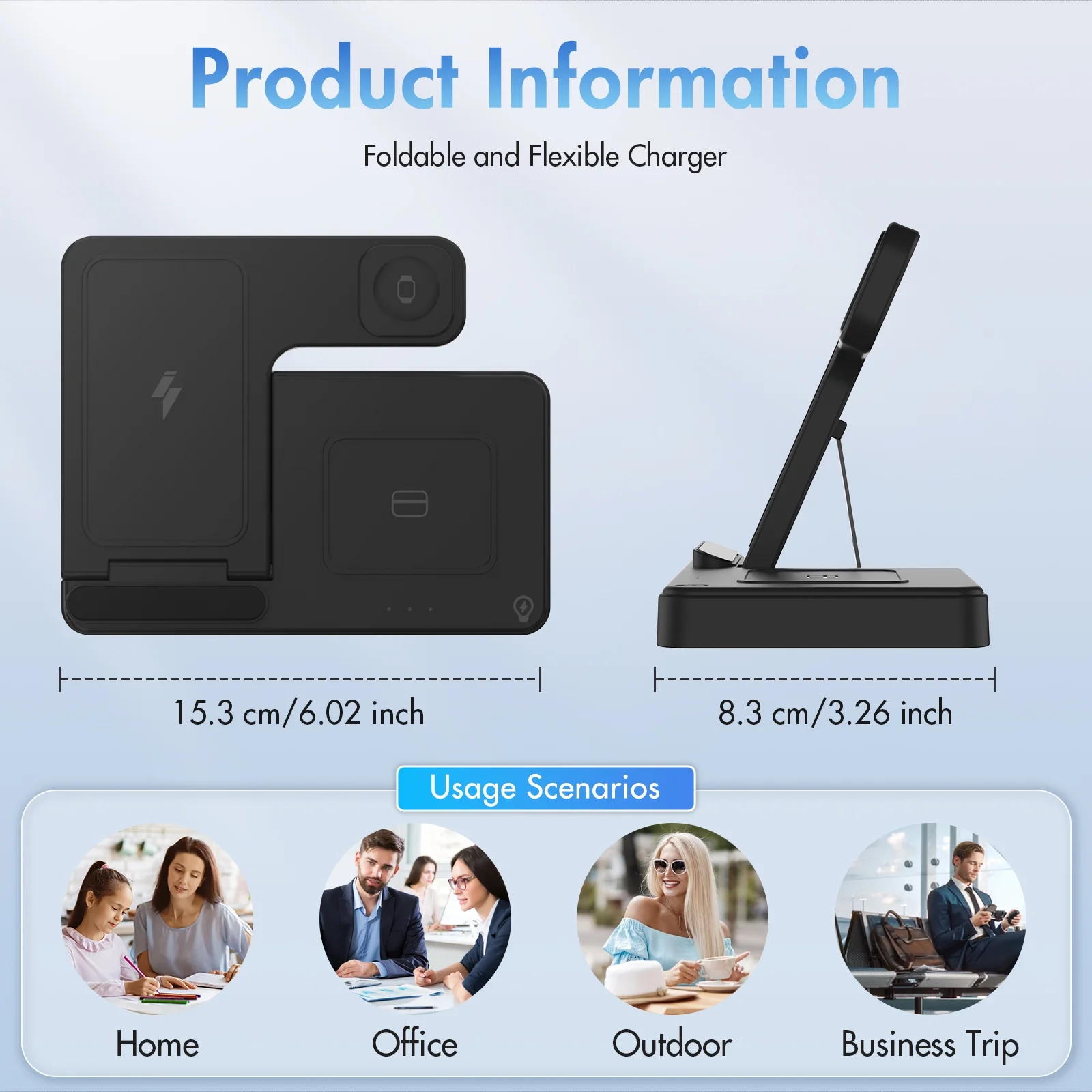 Wireless Charger,Magnetic Charging Stand Compatible with iPhone 17 16 15 14 13 12 11 Pro Max Plus XS XR X 8,Charger for Apple Watch 9 8 7 6 5 4 3 2 SE, for AirPods 3 2 Pro,3 in 1 Charging Station - Image 4