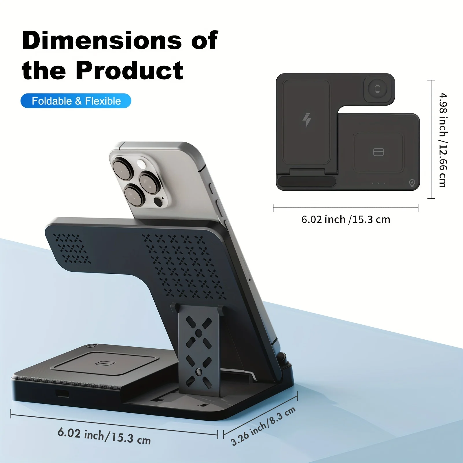 Wireless Charger,Magnetic Charging Stand Compatible with iPhone 17 16 15 14 13 12 11 Pro Max Plus XS XR X 8,Charger for Apple Watch 9 8 7 6 5 4 3 2 SE, for AirPods 3 2 Pro,3 in 1 Charging Station - Image 7