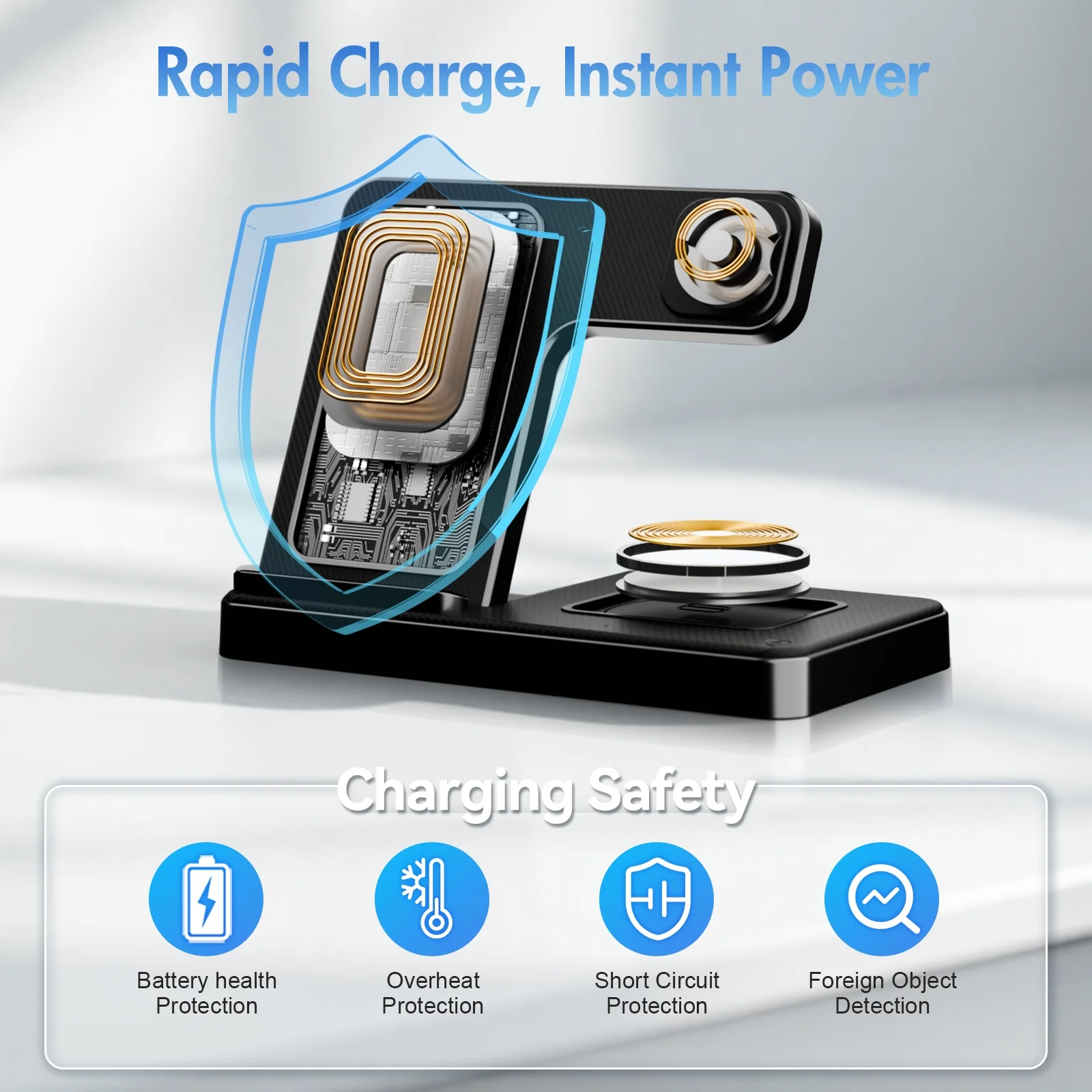 Wireless Charger,Magnetic Charging Stand Compatible with iPhone 17 16 15 14 13 12 11 Pro Max Plus XS XR X 8,Charger for Apple Watch 9 8 7 6 5 4 3 2 SE, for AirPods 3 2 Pro,3 in 1 Charging Station - Image 9