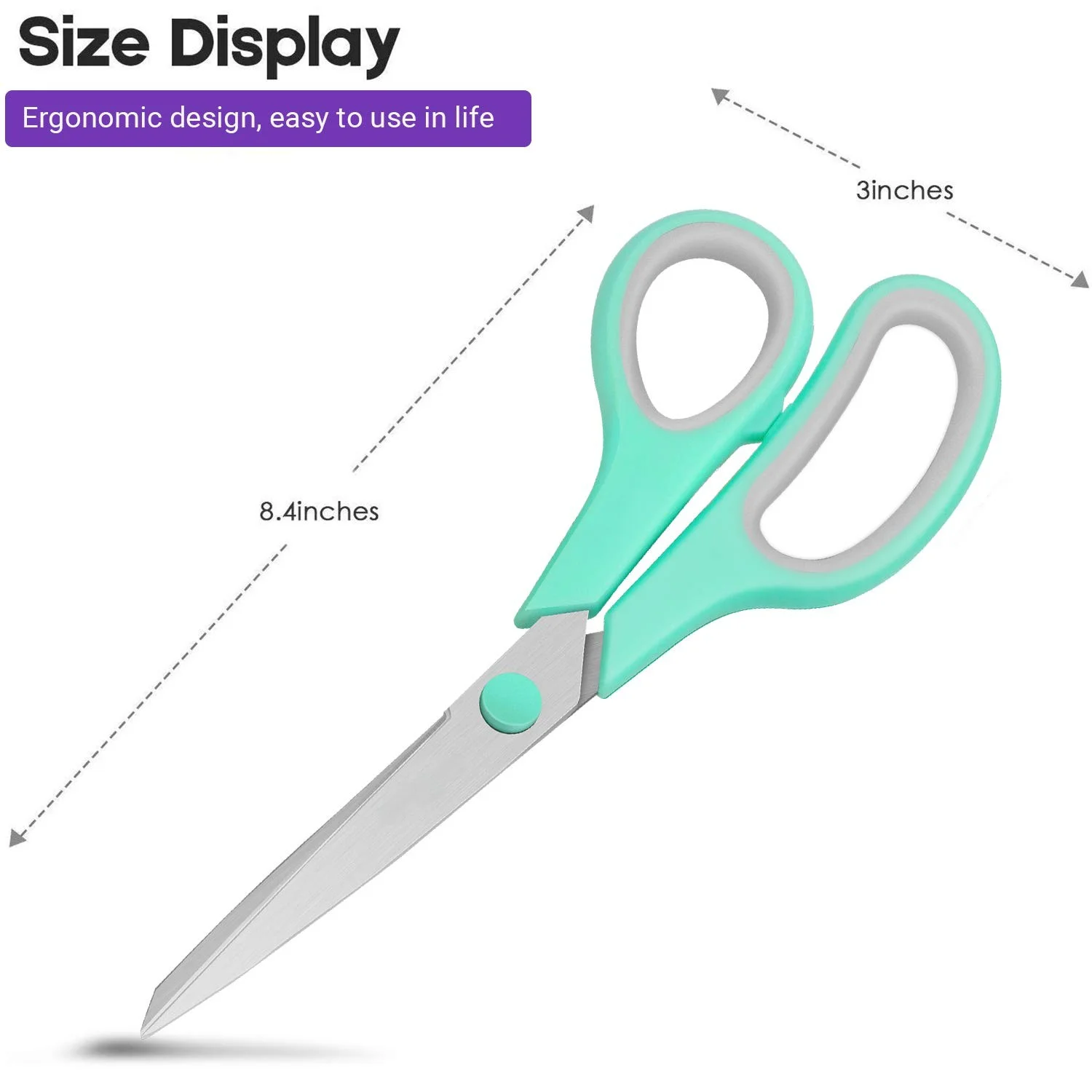 Scissors, 8" All Purpose Scissors 3-Pack, Ultra Sharp 2.0mm Thick Blade Shears Comfort-Grip for Office Desk Accessories Sewing Fabric Home Craft Teacher Supplies, Right/Left Handed - Image 3