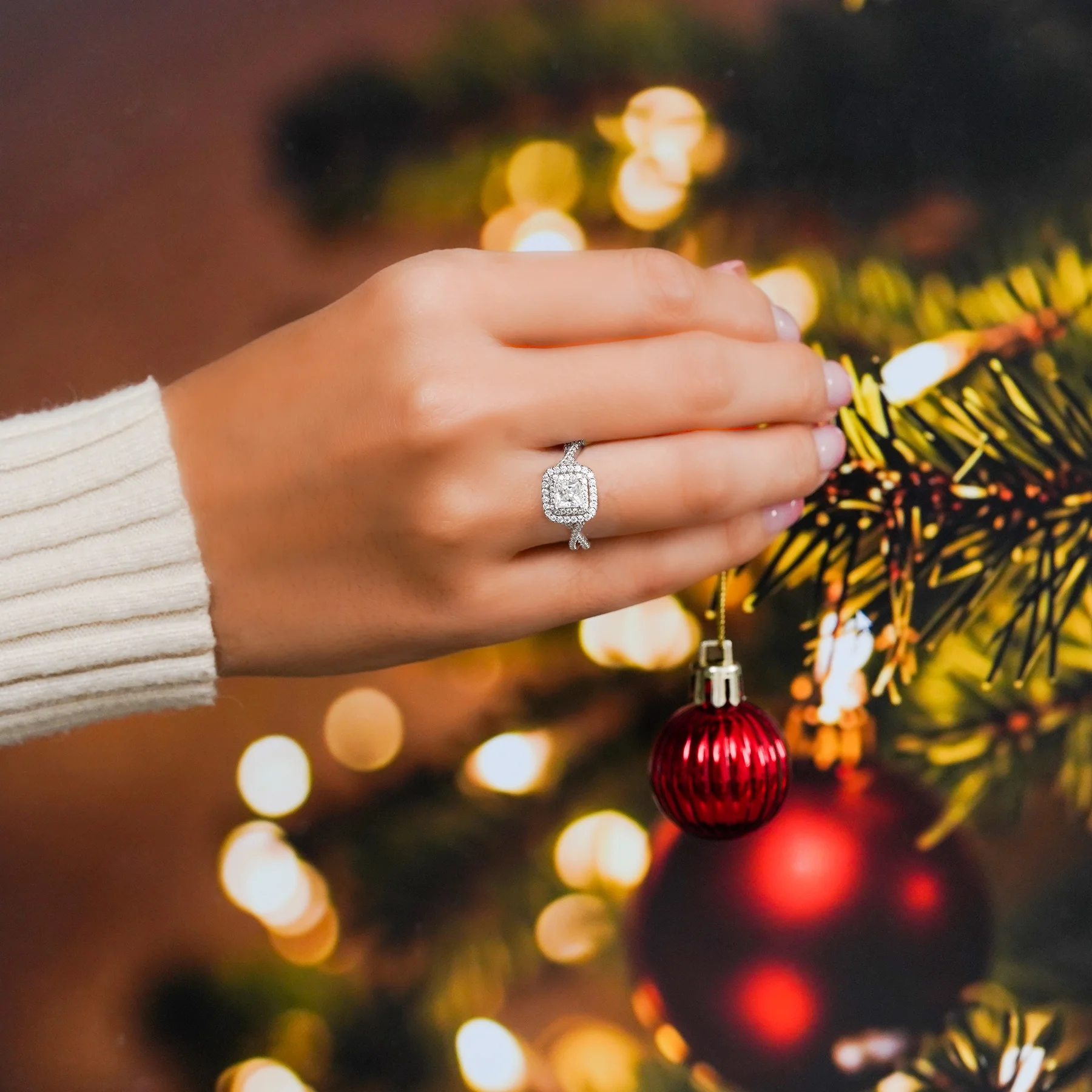 JeenMata 1 Carat Princess Cut Moissanite Engagement Ring - Bridal Set - Double Halo Ring - Cluster Ring - 18k White Gold Plated for Women - Image 9