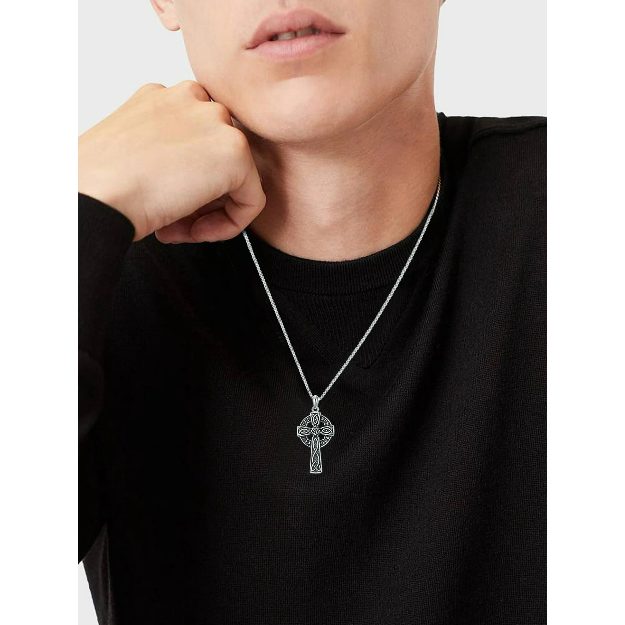 WINNICACA Nordic Viking Cross Necklace Sterling Silver Irish Celtic Pendant Religious Jewelry Birthday Anniversary Fathers Day Christmas Gifts for Men - Image 2