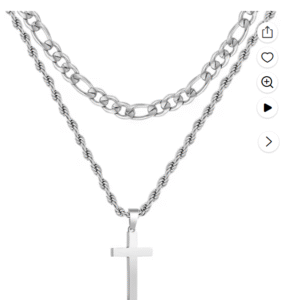 APSVO Layered Silver Cross Necklaces for Men Boys Stainless Steel Figaro Twist Rope Pendant Chain Set Religious Christian Birthday Christmas Jewelry Gifts Teen Dad Adults Stocking Stuffers for Kids