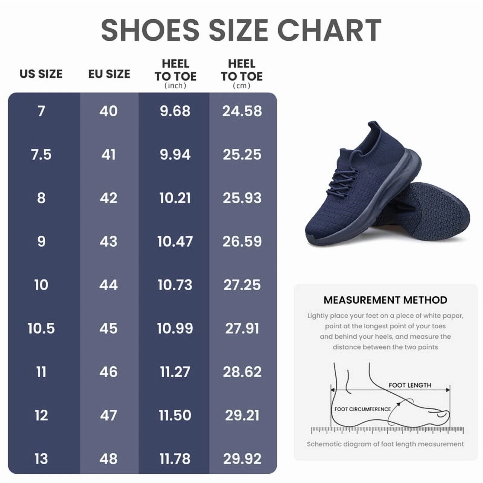 vibdiv Walking Shoes for Men Non Slip Running Shoes Lightweight Breathable Slip on Sock Shoes Workout Gym Fashion Sneakers Navy Blue Size 9 - Image 5