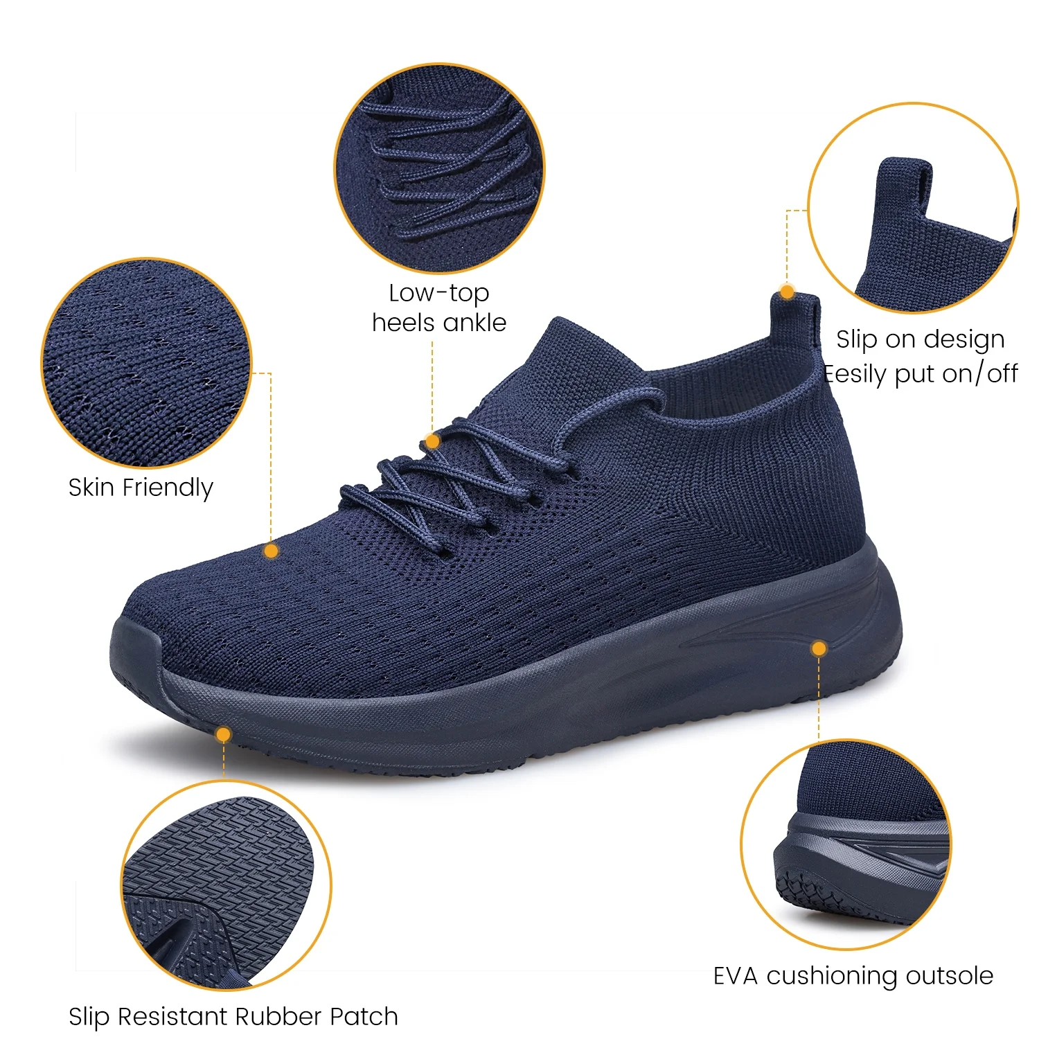 vibdiv Walking Shoes for Men Non Slip Running Shoes Lightweight Breathable Slip on Sock Shoes Workout Gym Fashion Sneakers Navy Blue Size 9 - Image 6
